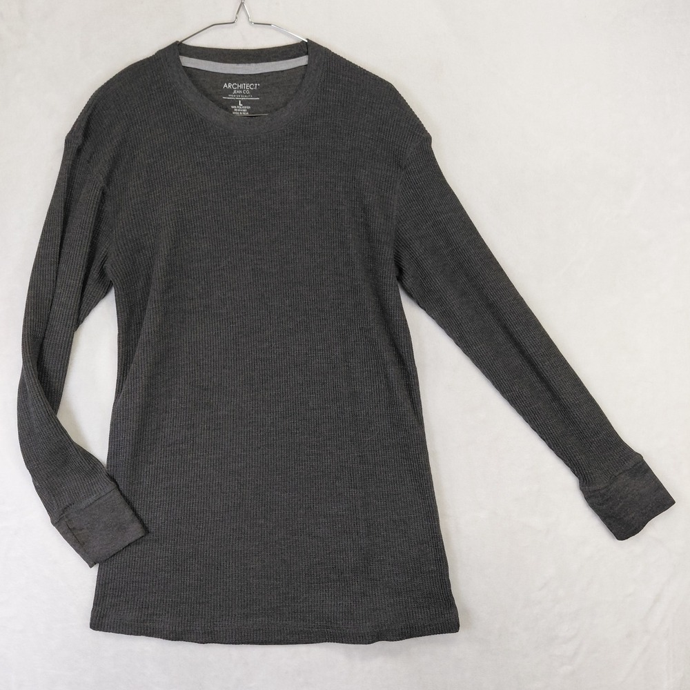 Architect Jean Co Mens Large Charcoal Gray Waffle Knit Thermal Long Sleeve Shirt
